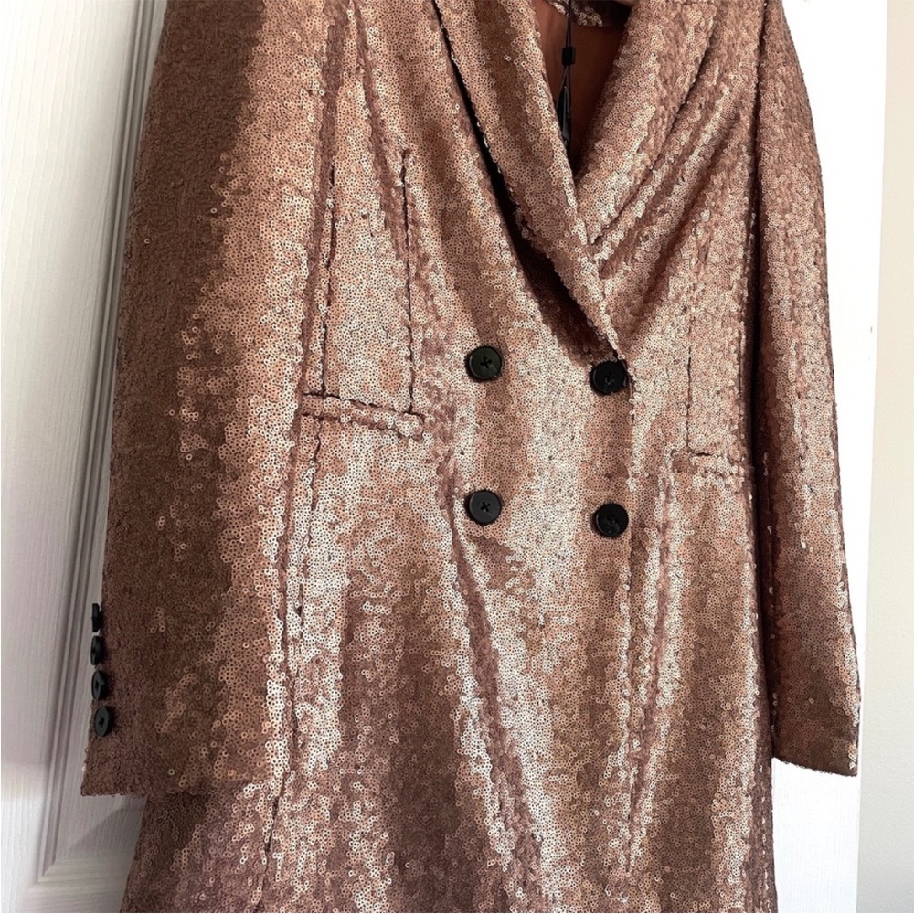 NWT BCBGMaxAzria Gold Blazer Suit Jacket Metallic Structured Design - Picture 8 of 12